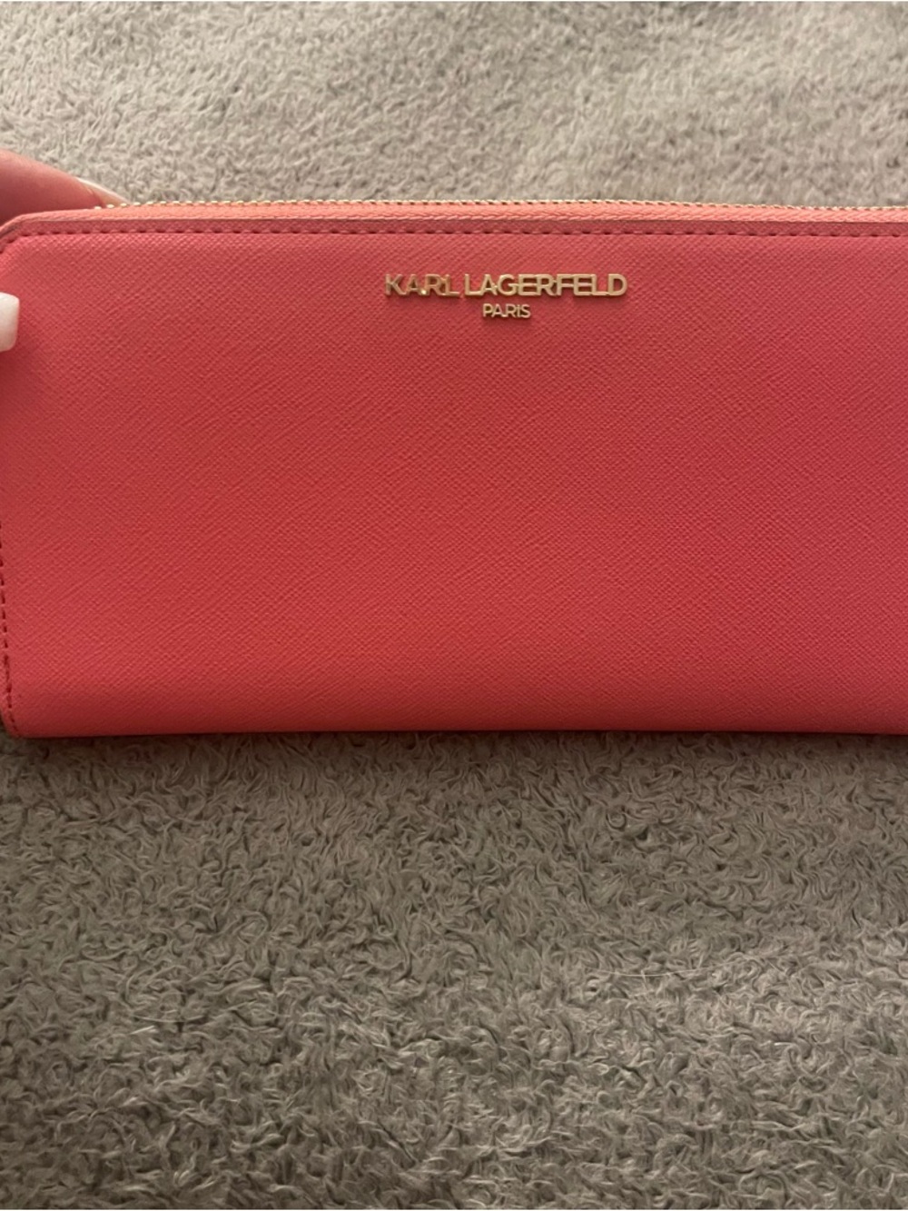 Karl Lagerfeld Paris Pink Zip-Around Saffiano Wallet in Hot Coral - Picture 4 of 9
